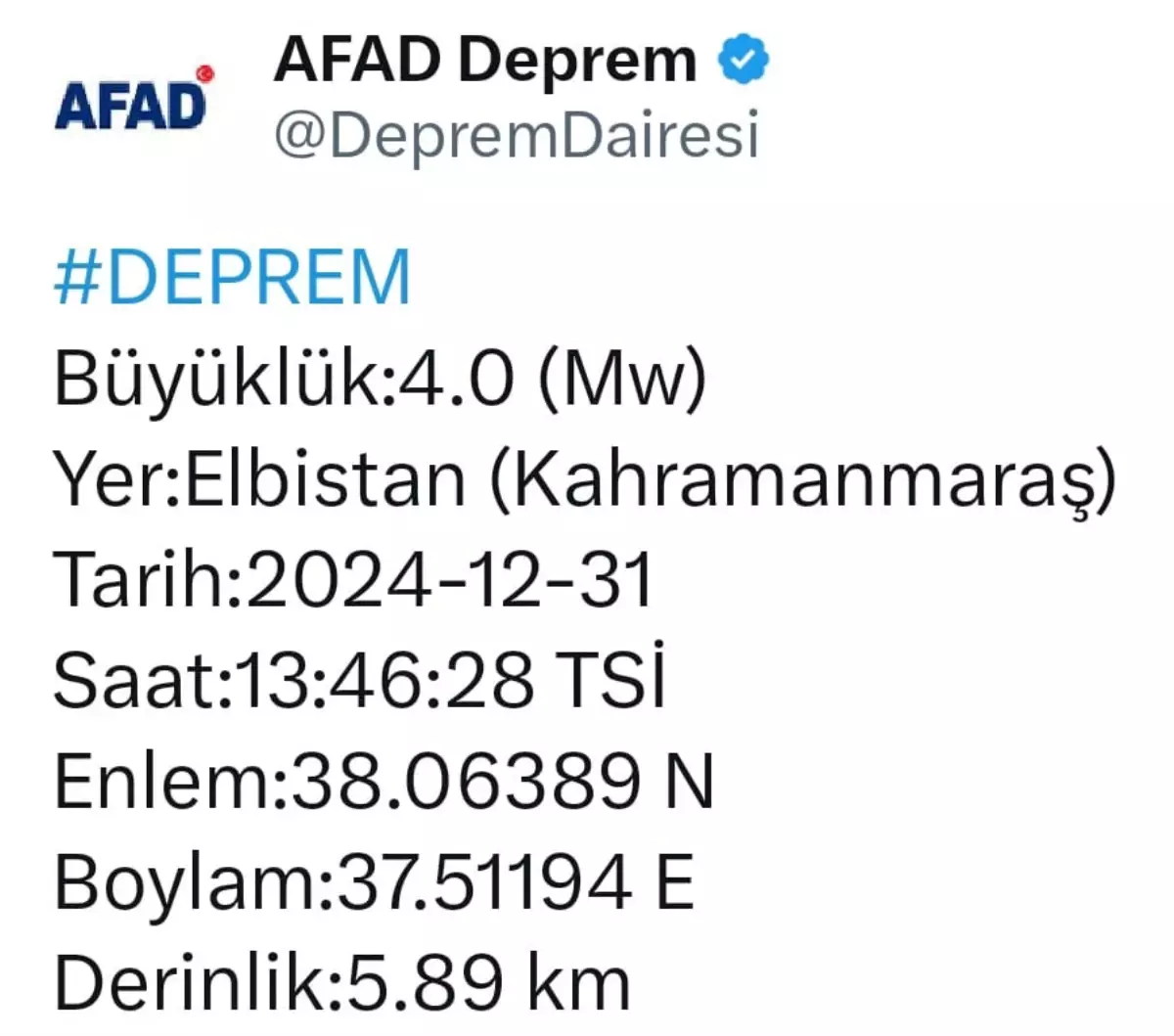 Kahramanmaraş’ta 4 Büyüklüğünde Deprem Meydana Geldi