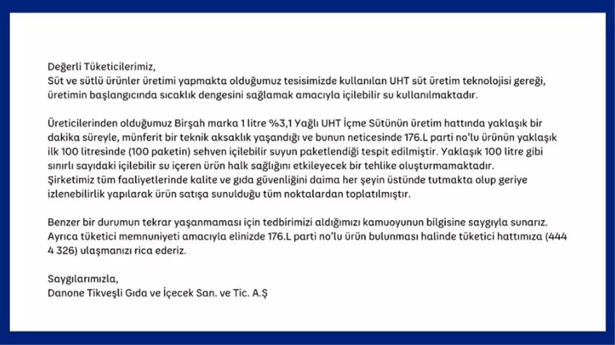 Danone’den Su Tespiti Açıklaması